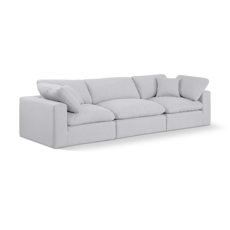 Hisamuddin 119" Linen Modular Sofa, White Linen Textured Fabric