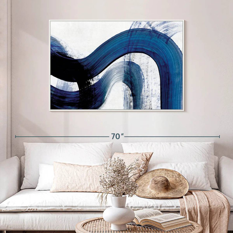 Blue Clota Curves, 46 po x 31 po, Cadre flottant blanc
