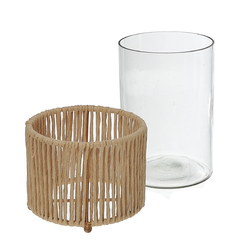 Ih Casadecor Raffia Tabletop Hurricane,  10" H x 5.75" W x 5.75" D