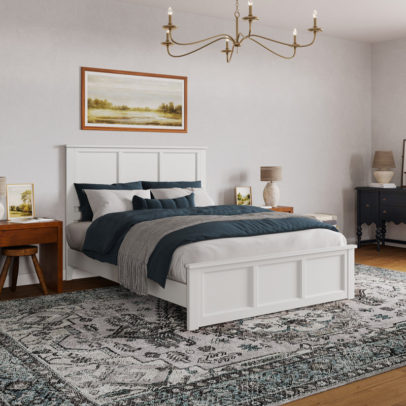 Patillo Solid Wood Low Profile Bed with Matching Footboard, White, Queen