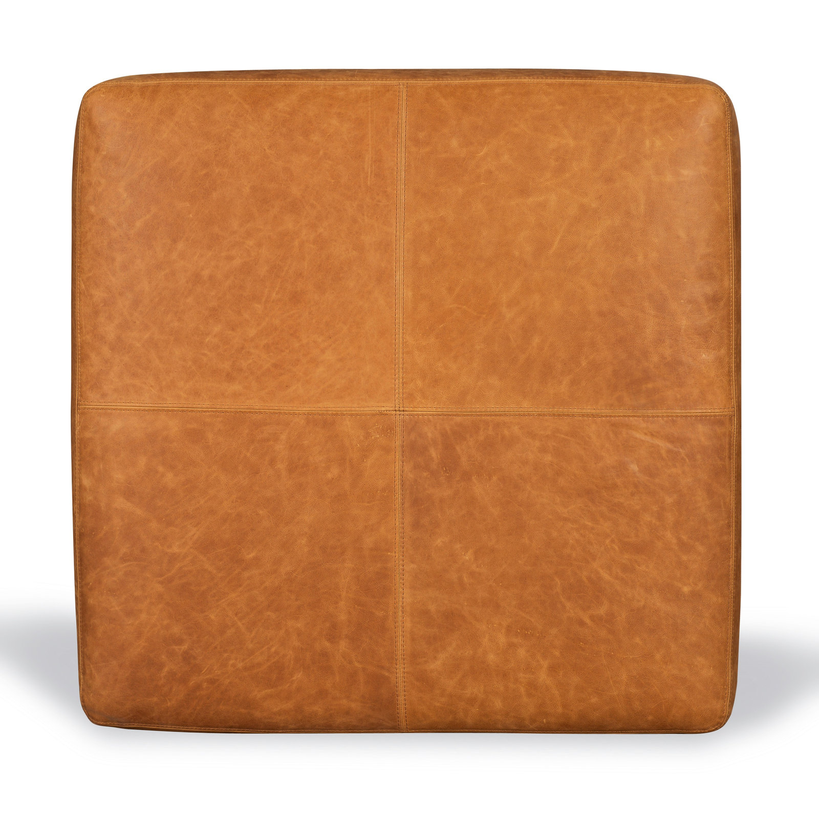 Heafield 35" Genuine Leather Ottoman, Cognac Tan Genuine Leather
