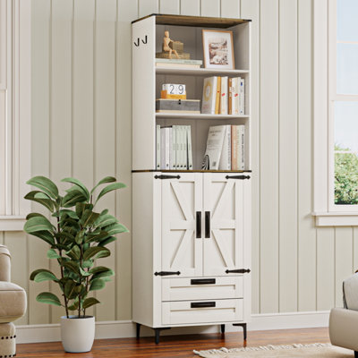 72'' Tall Farmouse Bookcase With Adjustable Shelves And Hidden Storage Cabinet