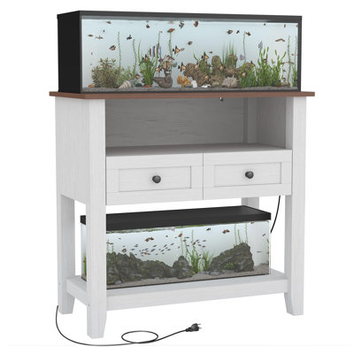 20-29 Gallon Aquarium Stand with Charging Station, 660LBS Heavy Duty Fish Tank Stand with Drawers & Open Storage for Reptile Turtle Tank