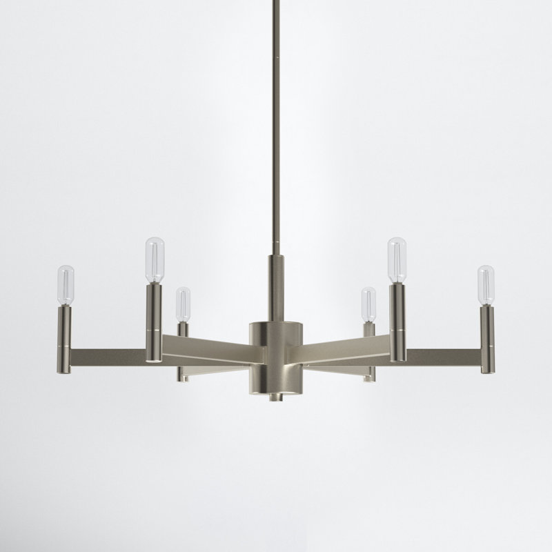 Tuscany Satin Nickel 6-Light Contemporary Chandelier, 9.25'' H X 26'' W X 26'' D, Satin Nickel