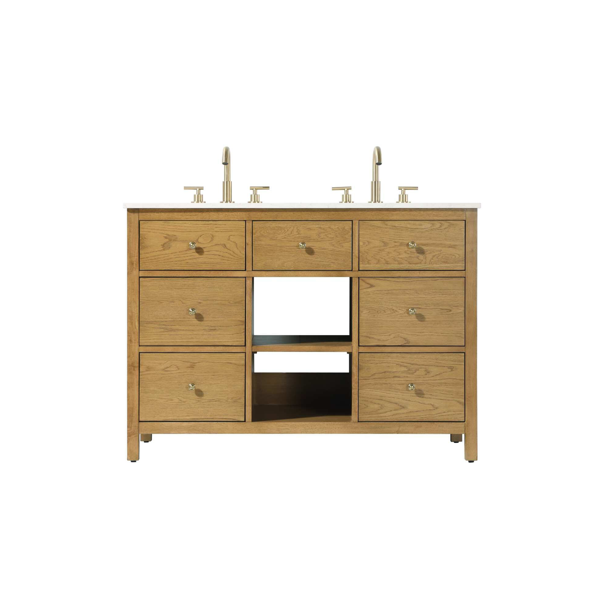 Double Bathroom Vanity, Honey Teak/Gold, 48"