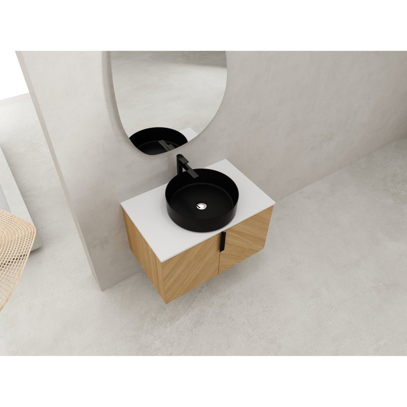 Meuble-lavabo moderne 30 po avec lavabo en céramique, surface en pierre artificielle et armoire à fermeture en douceur