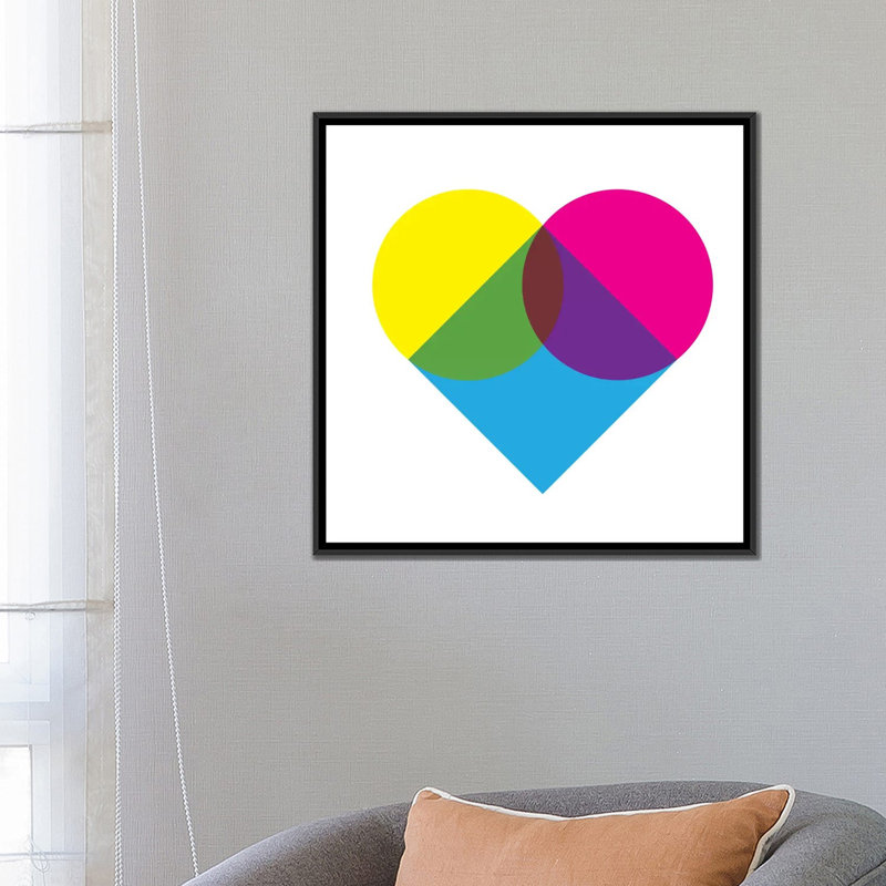 Albree Fluorescent Heart Diagram '- impression sur toile tendue, H 26 po x l 26 po x P 1,5 po, Toile avec cadre flottant noir