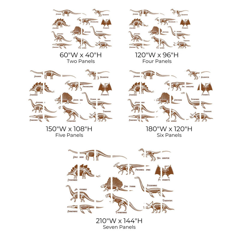 Papier peint de qualité supérieure - ensemble d'illustrations de dinosaures, L 120 po x l 180 po