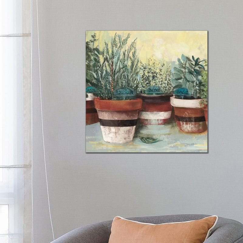 Potted Herbs II Stripes Crop by Carol Rowan - Wrapped Canvas Painting, 66.04 cm H x 66.04 cm W x 1.91 cm D