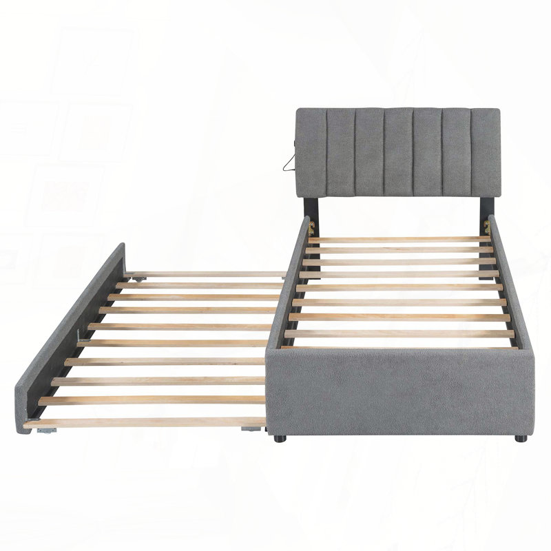 Lit plateforme simple tapissier avec lumières DEL et lit gigogne