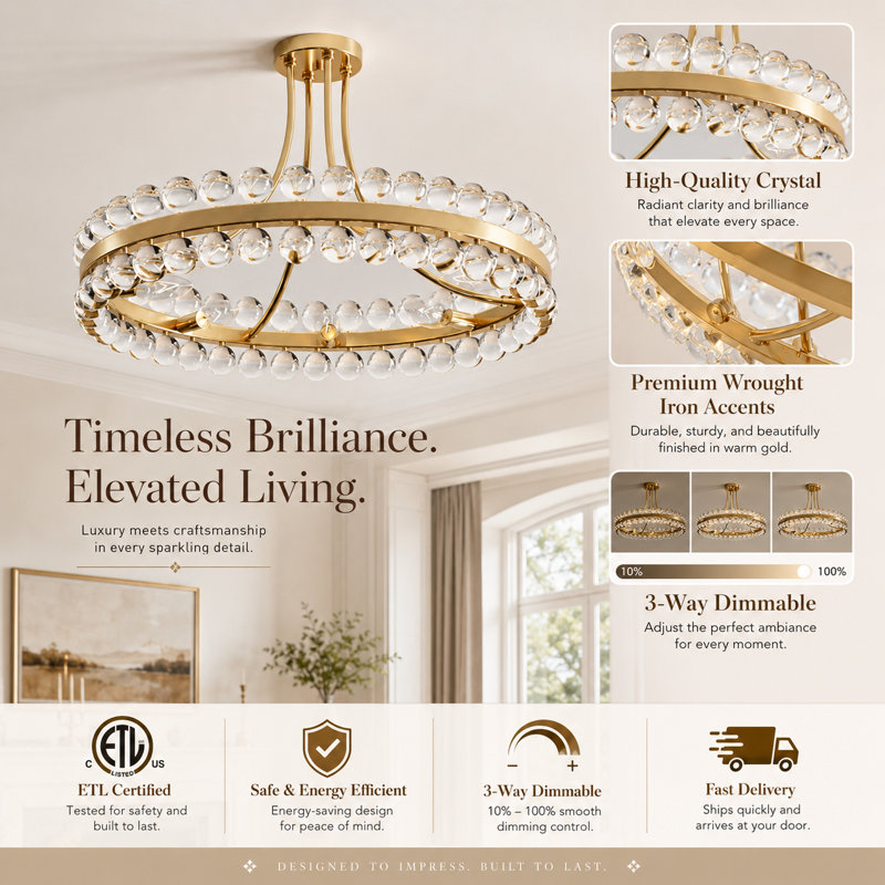 Jackeline 24" W 8-Light Semi Flush Mount, Antique Brass