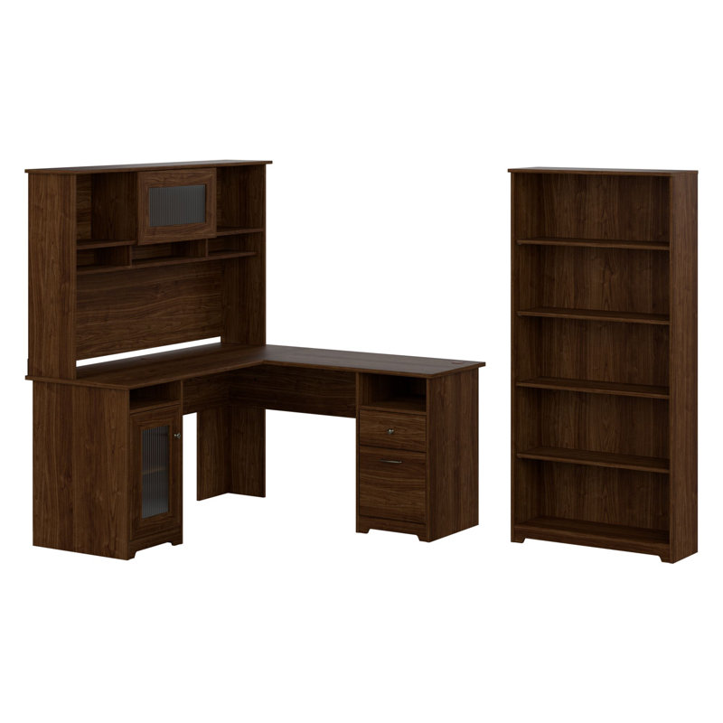 Shelonda 3 Piece Computer Desk Office Set, Modern Walnut