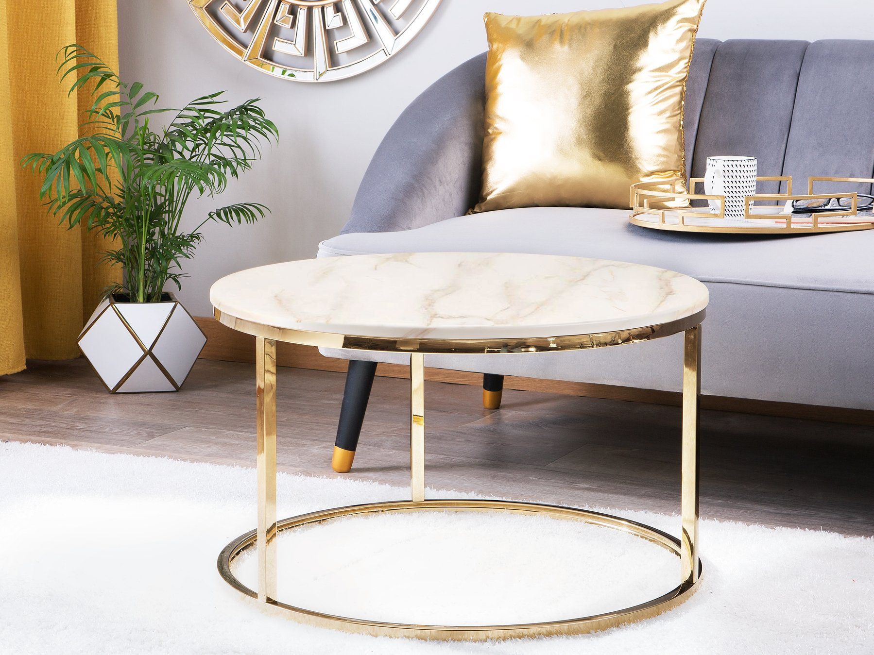 Gold drum coffee table discount