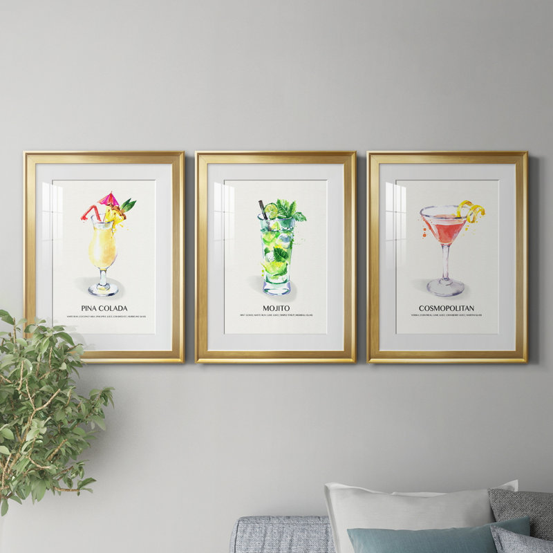 " Cosmopolitan " 3 - Pieces, Gold, 22.5" H x 91.5" W x 1.5" D