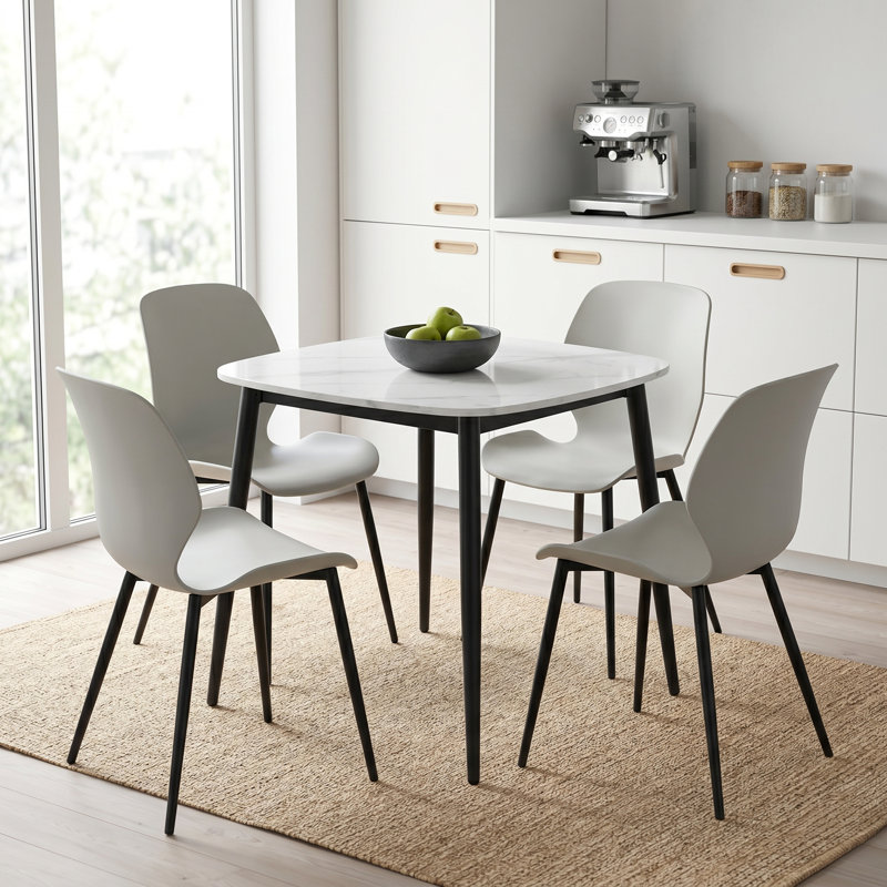 Westhope 5-Piece Dining Set, Square Table & Four Plastic Chairs, Grey, Sintered Stone