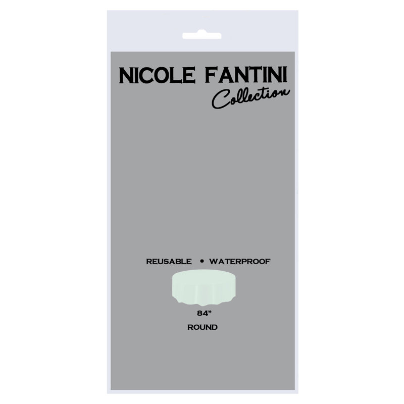 Nicole Fantini Plastic Disposable Round Tablecloth 84", Silver, 1