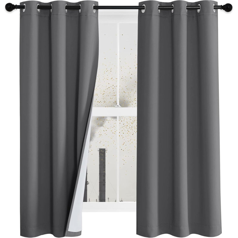 4-in-1 PM2.5 Particles Noise Blackout Thermal Insulation Curtains Heavy-Duty Full Light Shading Drapes with Detachable Liner for Villa/Hall/Dorm