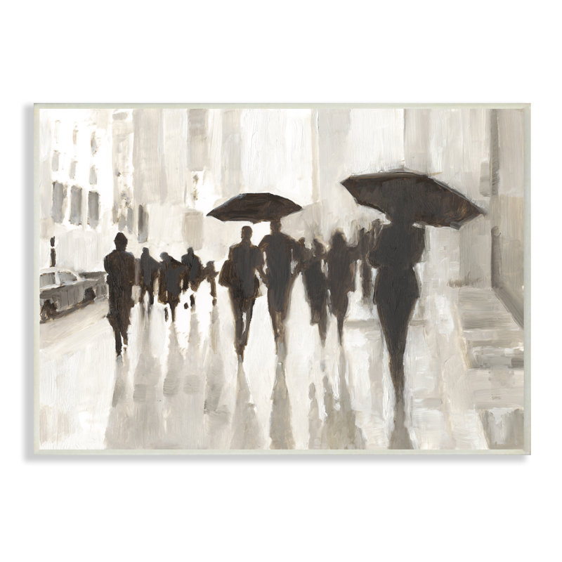 «Monotone Black and White Rains City Crowd» par Ethan Harper, impression, H 12,5 po x l 18,5 po x P 0,5 po, Plaque murale