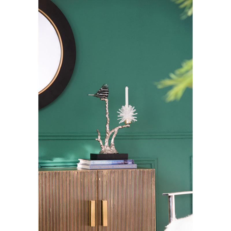 Porte-bougie en aluminium avec support en marbre, 8 x 5 x 15 po, Noir/gris