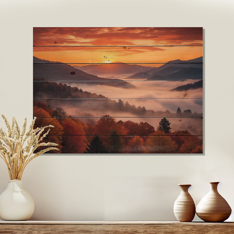 Boycie Tennessee Great Smoky Mountains Sunset II sur impression de bois, H 30 po x l 40 po x P 0,78 po