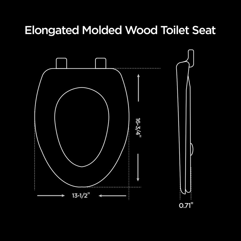 Siège de toilette allongé avec charnières réglables et retrait facile en bois moulé blanc, taille standard, Blanc