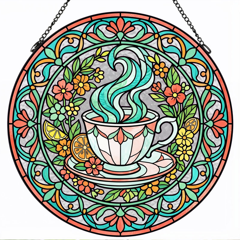 Panneau de vitrail en verre coloré, 7,8 heures, H 7,8 po