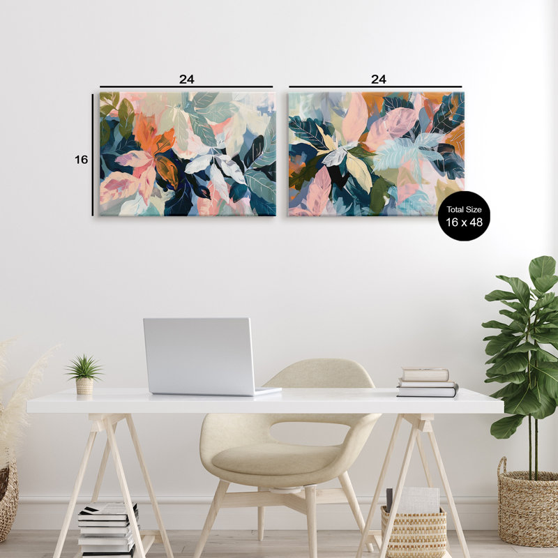 Ensemble de 2 toiles de fleurs tropicales, design par Elara Yasna, H 16 po x l 24 po