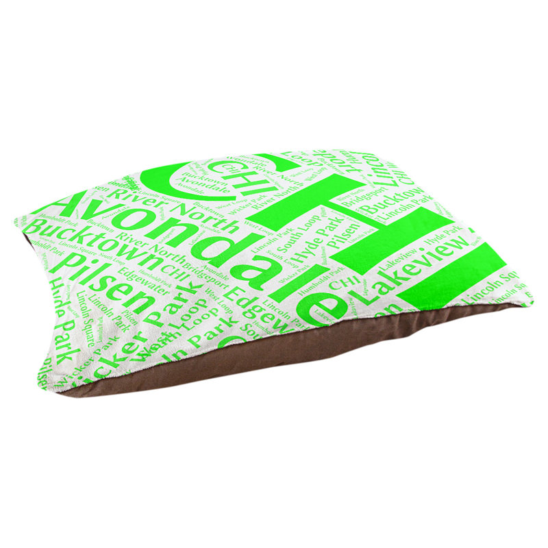 Coussin de chien « districts », Moyen (H 9,5 po x l 28 po x P 18 po), Chicago, Vert