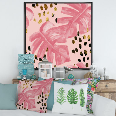 «Monstera» rose sur des coups de pinceau rugueux I - peinture sur toile