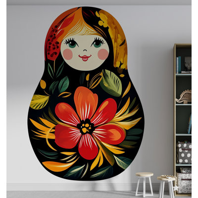 Matryoshka Wall Decal, Floral Nesting Doll Wall Sticker, Russian Doll Wall Art, Colorful Girls Room Decor, Nursery Folk Art, Babushka Decor 398GM