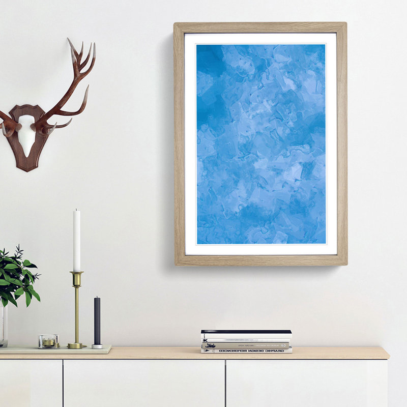 Blue Skies in Abstract - Picture Frame Painting Print, 48cm H x 36cm W x 2cm D, Oak Framed