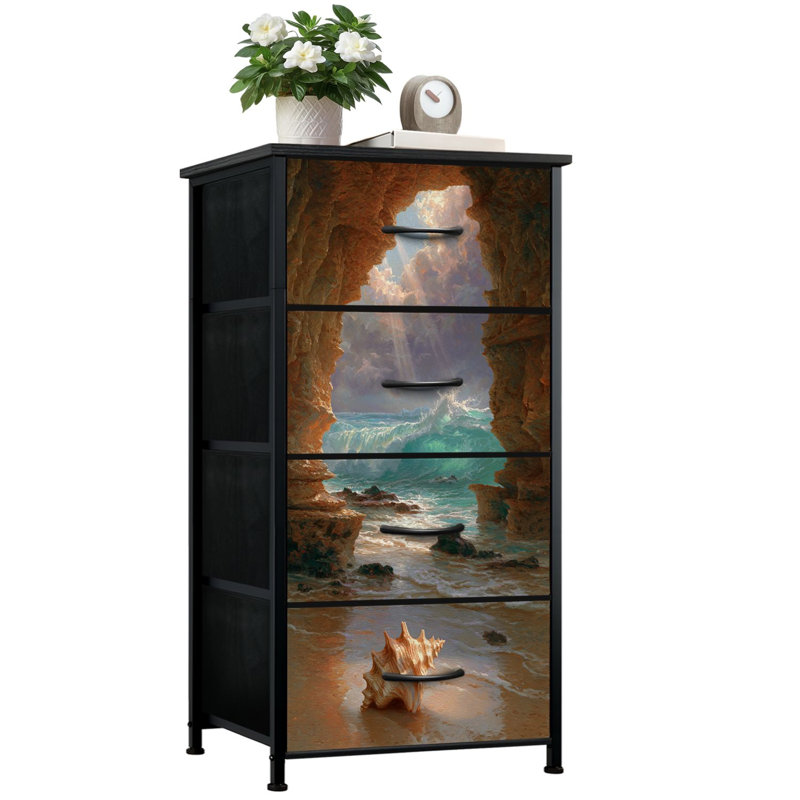 Commode pour chambre à coucher avec 4 tiroirs de rangement Serene Coastal Cave Sunlight Ocean Waves Commode