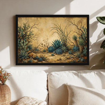 Art mural sur toile noir encadré pour le salon, la chambre à coucher, le bureau ou le vestibule - décoration murale décorative avec flore du désert