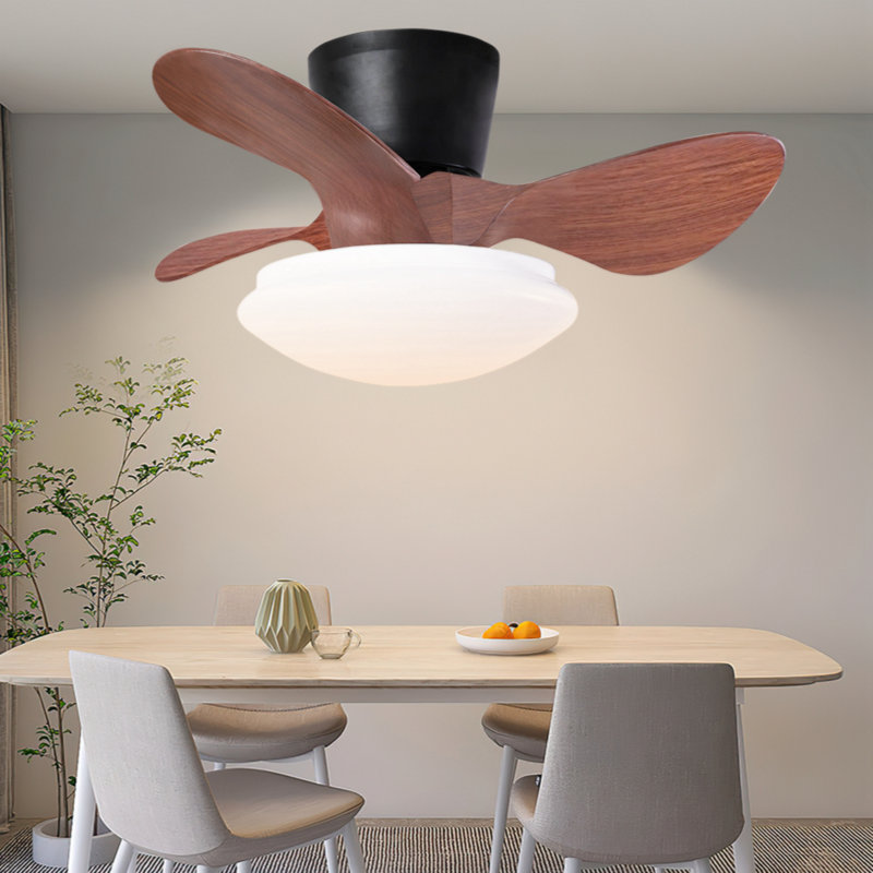 Petit ventilateur de plafond 24 po en noyer avec lumières et télécommande DEL 18W Moderne Ventilateur de plafond encastré couleur réglable, ventilateur de plafond à profil bas DC
