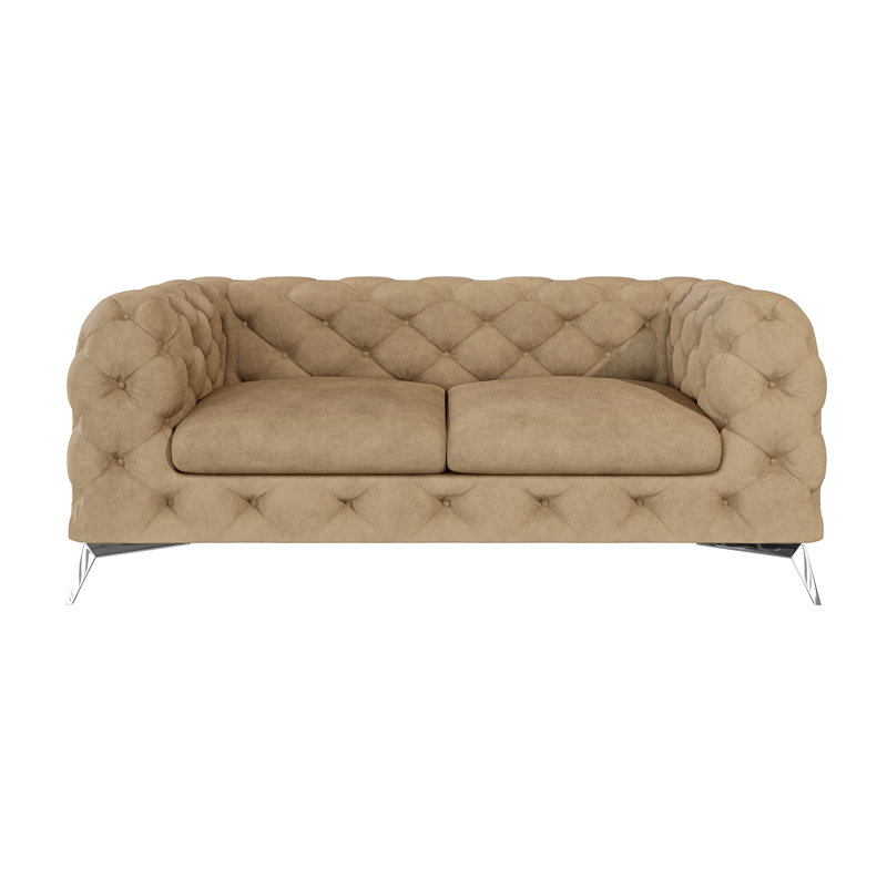 Chesterfield Sofa Bixby 2 Seater with Silver Metal Legs, Beige