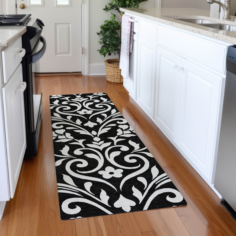 Premium Machine Washable Prisco Black Rug, Runner 2'3" x 7'6"