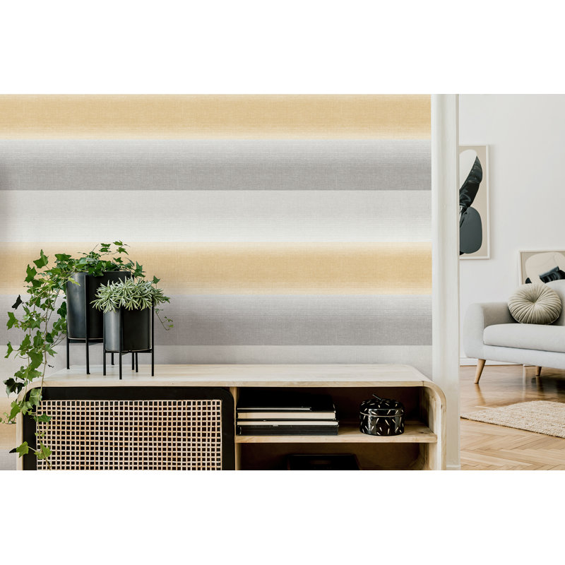 Andresa Non-Pasted Vinyl Striped Wallpaper Roll, Yellow