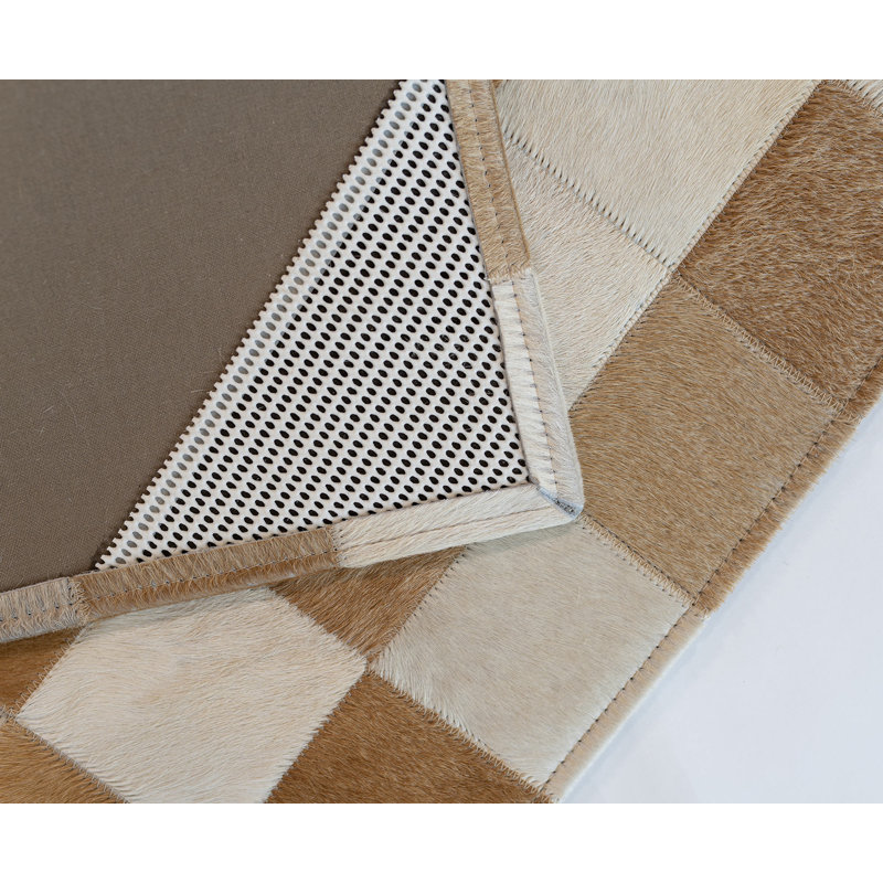Tapis beige en peau de vache à motif géométrique Biggins, Rectangulaire 9 pi x 11 pi