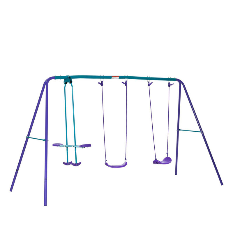 Portique en métal avec glissière et 2 sièges de balançoire - Structure en A robuste pour l'extérieur, hauteur réglable pour la cour / aire de jeu, fabrication en acier robuste
