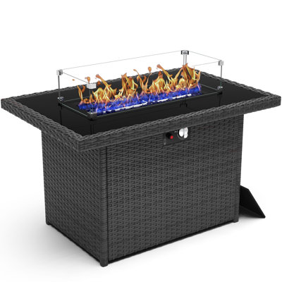Alturas 44" Propane Gas Fire Pit Table, 55000 Btu Rectangular Fire Pit With Glass Wind Guard For Outside Patio Deck Garden Backyard