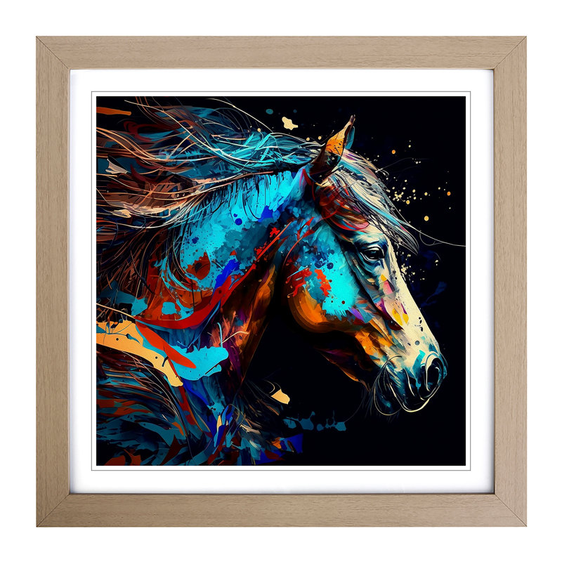 Horse Abstract Expressionism No.1 - Single Picture Frame Print, Oak