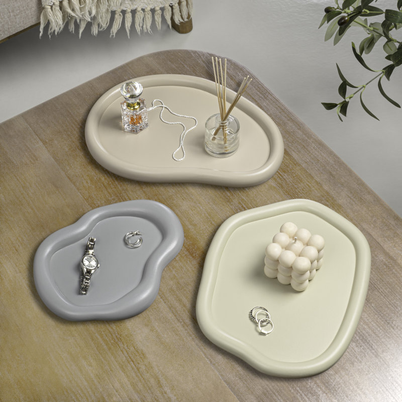Ensemble de 3 plateaux à bijoux décoratifs en béton Grace, Pierre / taupe / gris