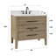 Meuble-lavabo simple 36 po avec comptoir en quartz blanc, lavabo et dosseret Safford. Placage de chêne. Pré-assemblage
