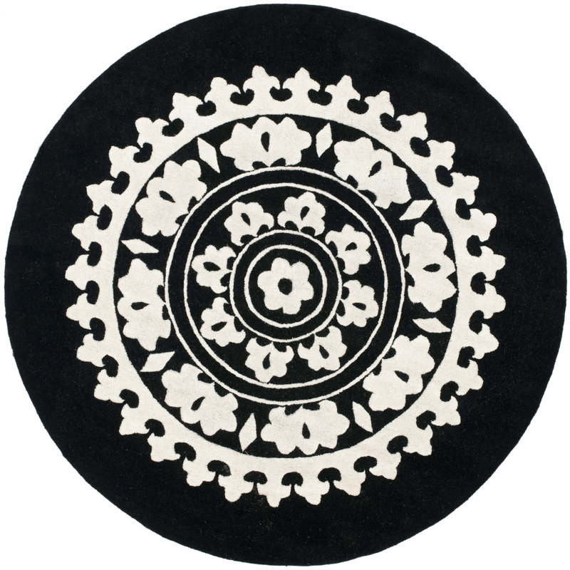 Tapis floral en laine et en viscose touffeté à la main Candelo, Rond 6 pi