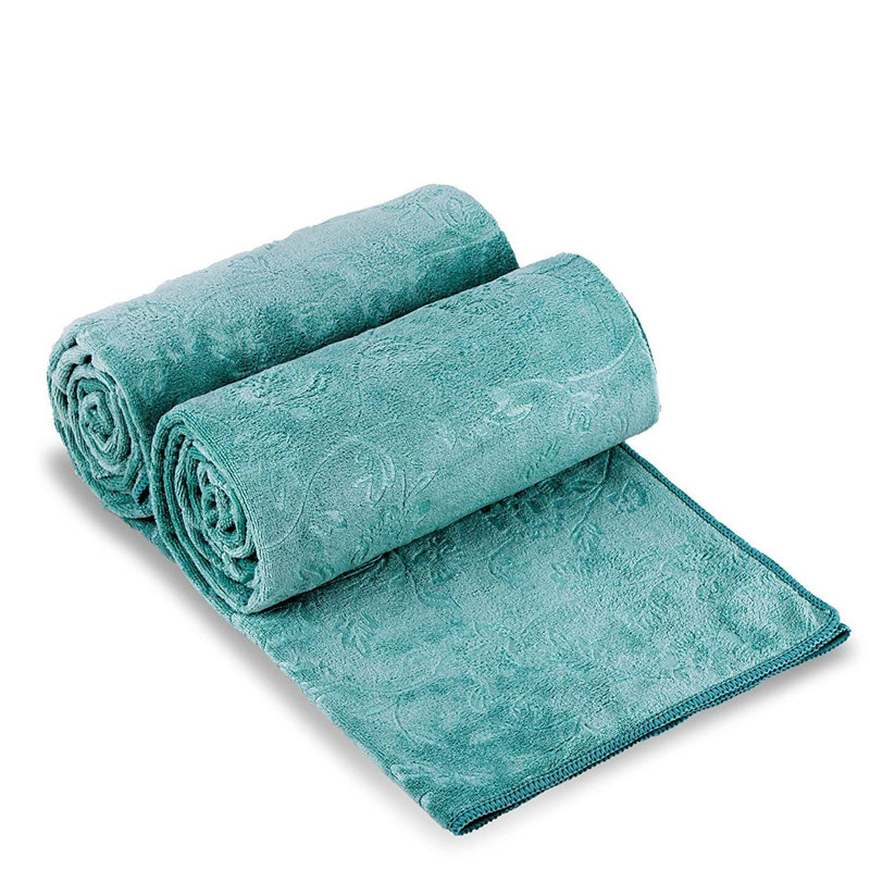 Ensemble de 2 serviettes de bain en microfibre Marjeanne (30 po x 60 po) - Très absorbant, séchage rapide, Motif floral vert