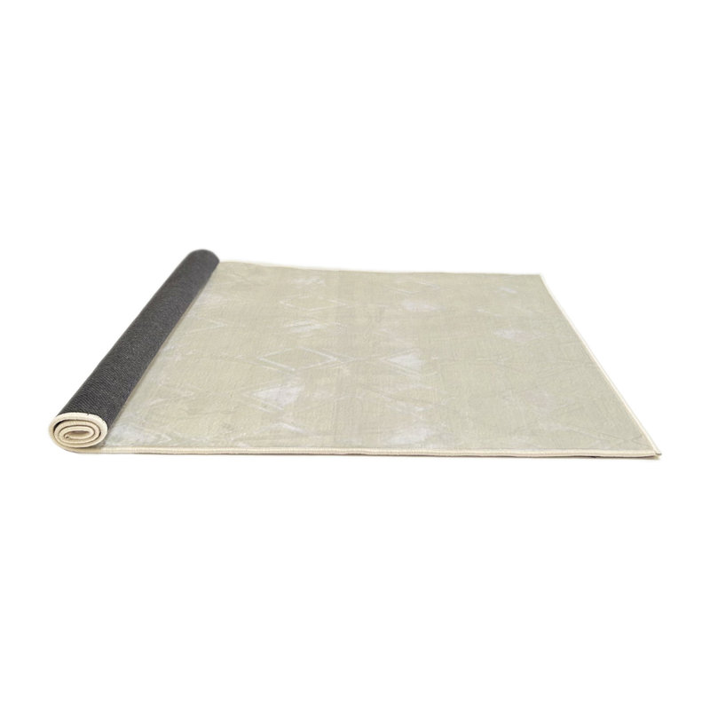 Tapis géométrique beige / blanc, Rond 7 pi