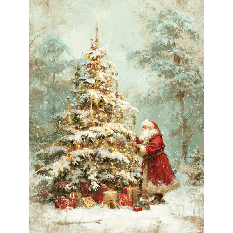 Art mural rétro sur toile tendue avec arbre Santa