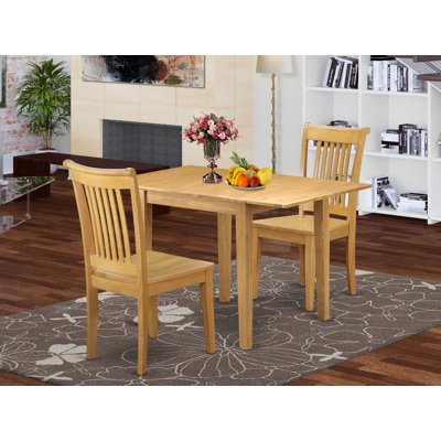 3 Piece Kitchen Table & Chairs Set Contains a Rectangle Dining Room Table with Dropleaf and 2 Solid Wood Seat Chairs, Oak