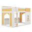 Lit superposé simple au-dessus de simple avec tablettes de rangement, fenêtre de jeu et portes en bois massif robuste et lit en bois aggloméré-1275339171