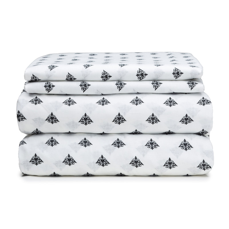Ensemble de draps 100% coton Farmhouse, Drap-housse grand avec 2 taies d'oreiller, Blanc / Noir